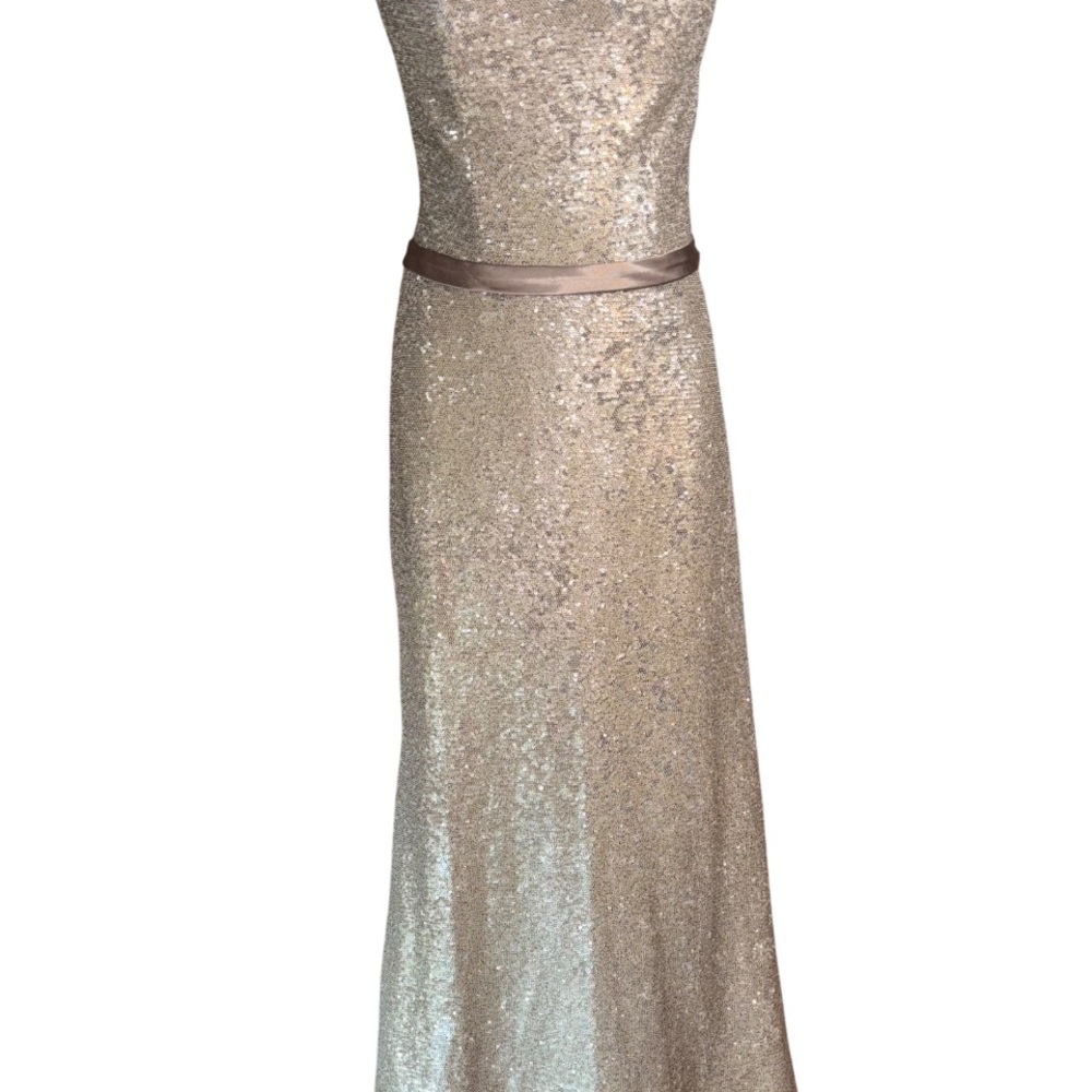 Allure Bridals Sequined Column Champagne Sheath Dress 12 large - Picture 4 of 13